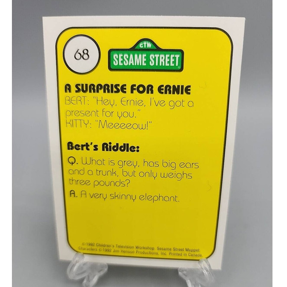 Sesame Street 1992 Ctw #68 Cat Kitten Bert Surprise For Ernie Cute Trading Card - Picture 2 of 4